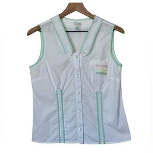 Odille Vintage Y2K Pastel Stripe Pearl Button Sleeveless Top Size 8 Preppy